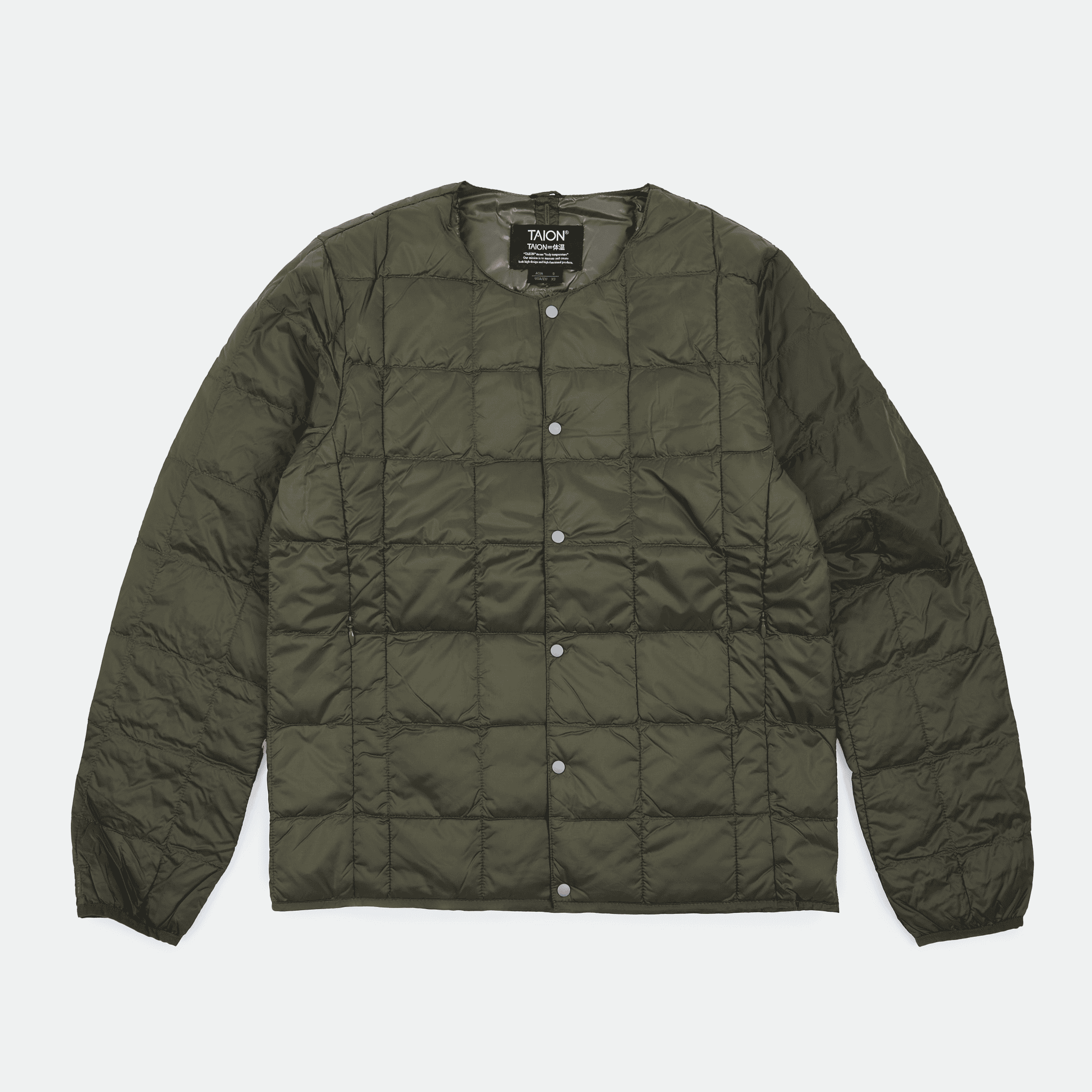 TAION - Crew Neck Button Down Jacket Dark Olive
