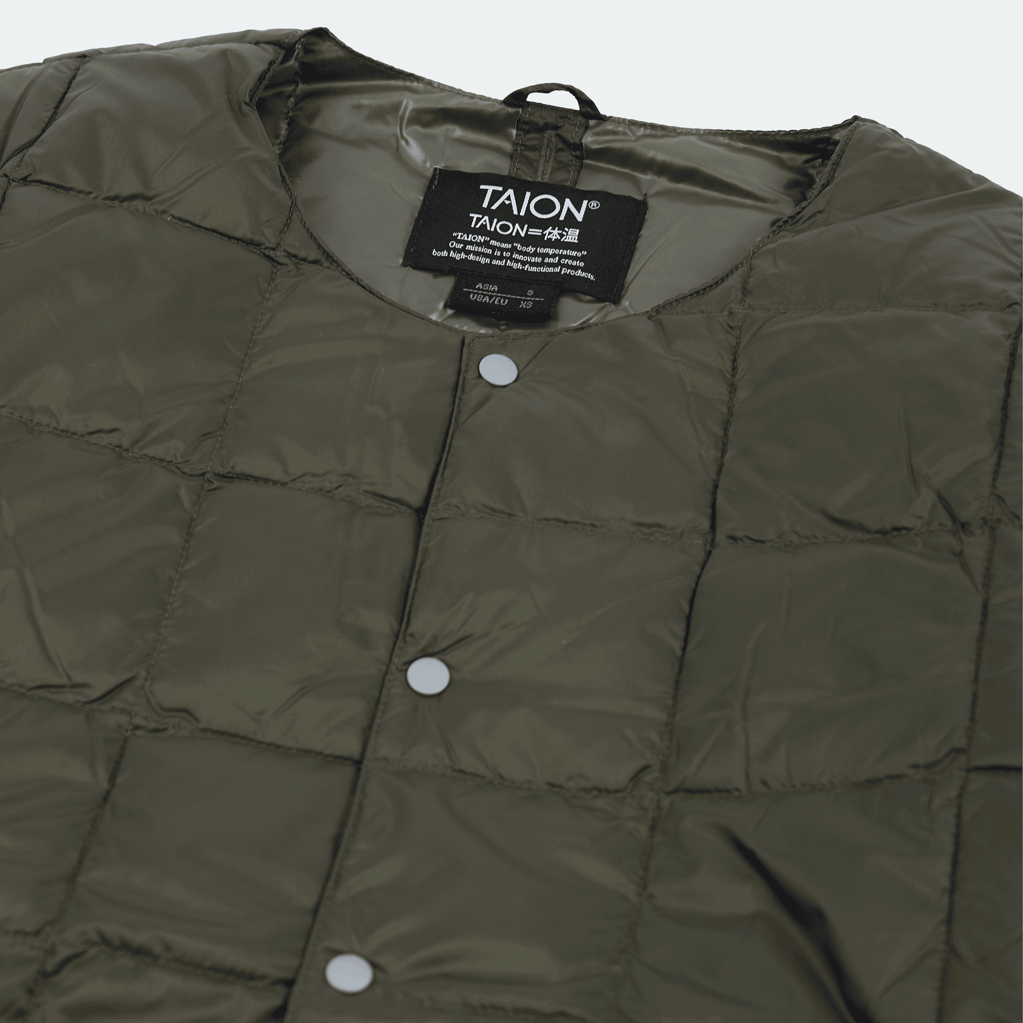 TAION - Crew Neck Button Down Jacket Dark Olive