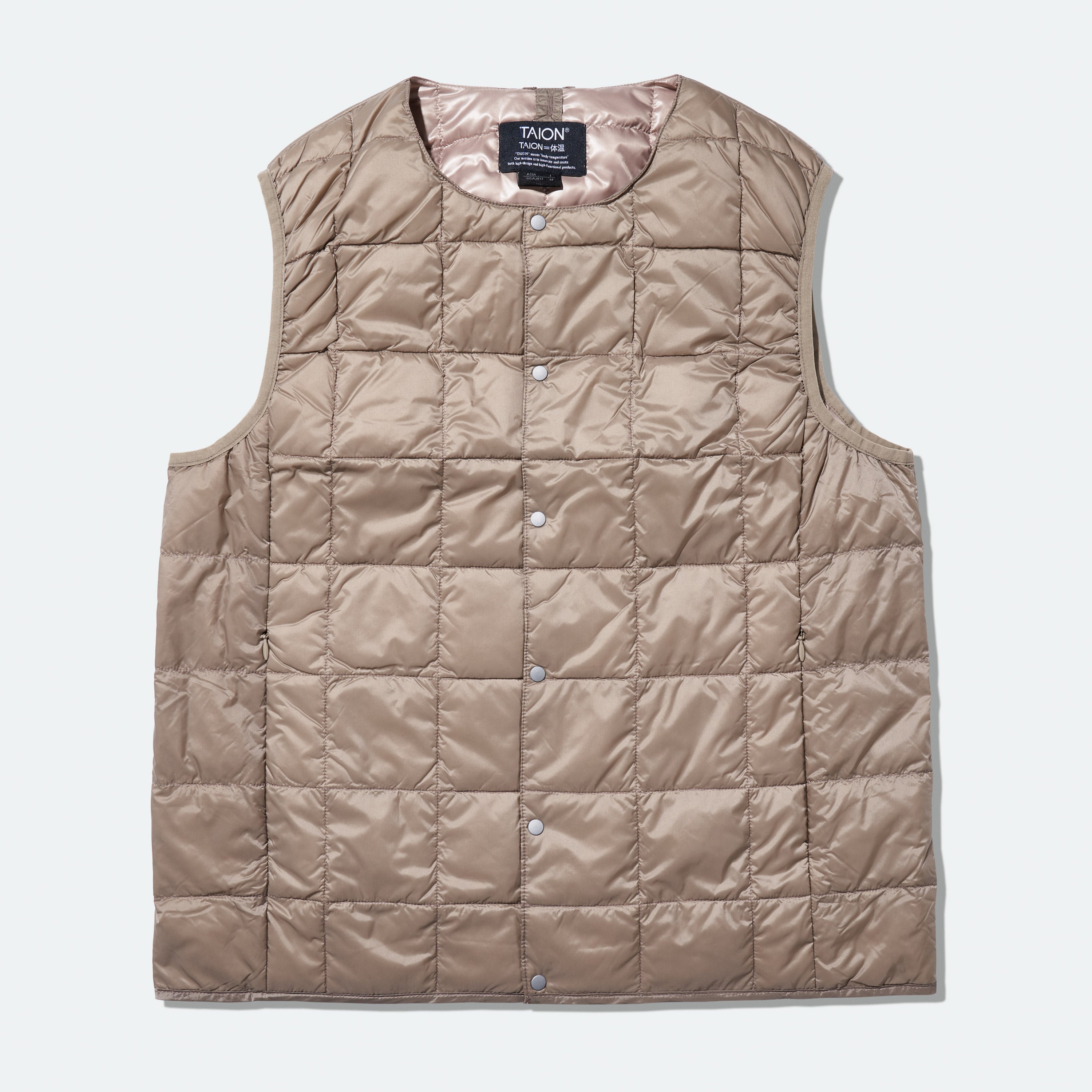 TAION - Crew Neck Button Down Vest Khaki