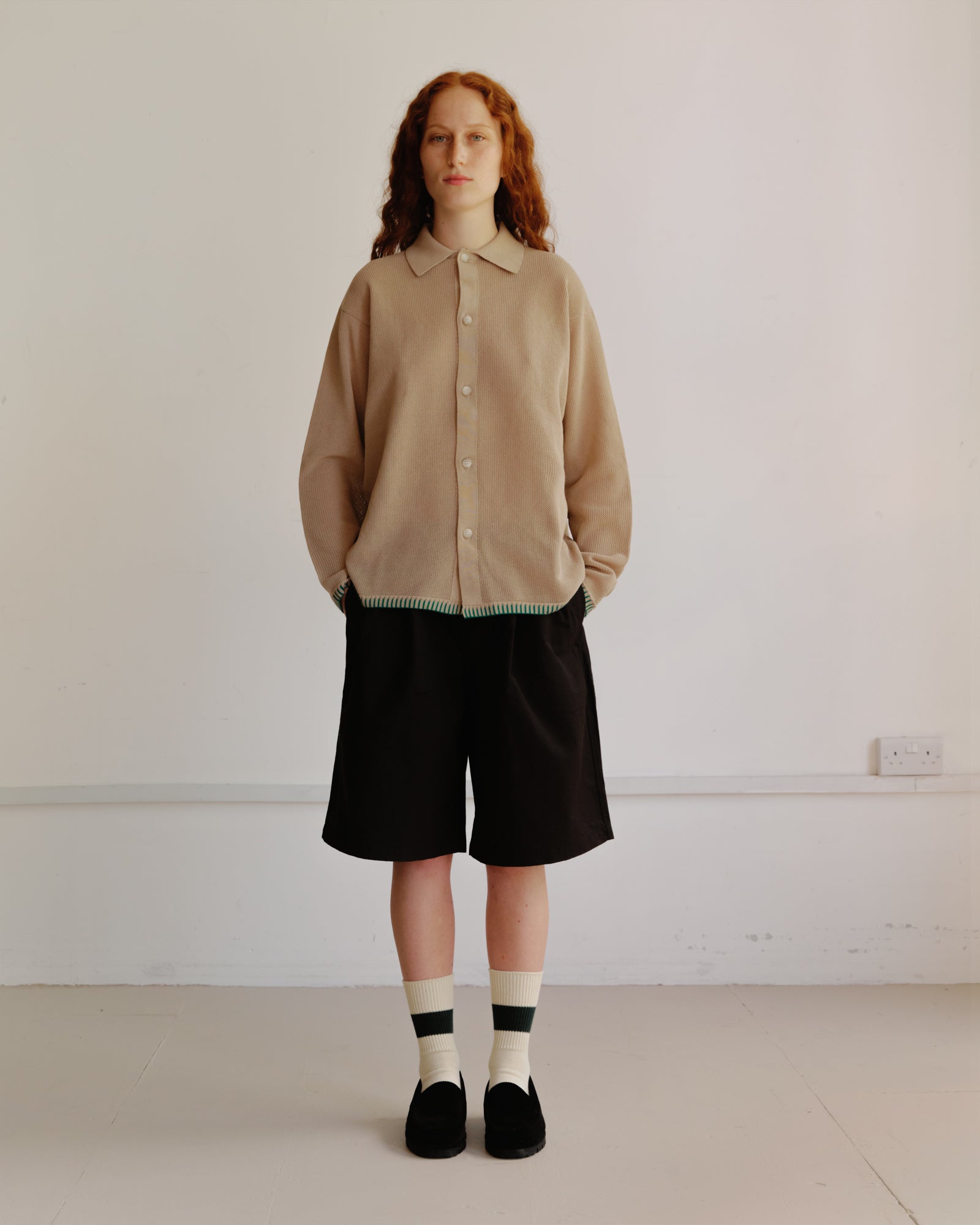 The NERDYS - Knit Edge Shirt Cardigan Beige