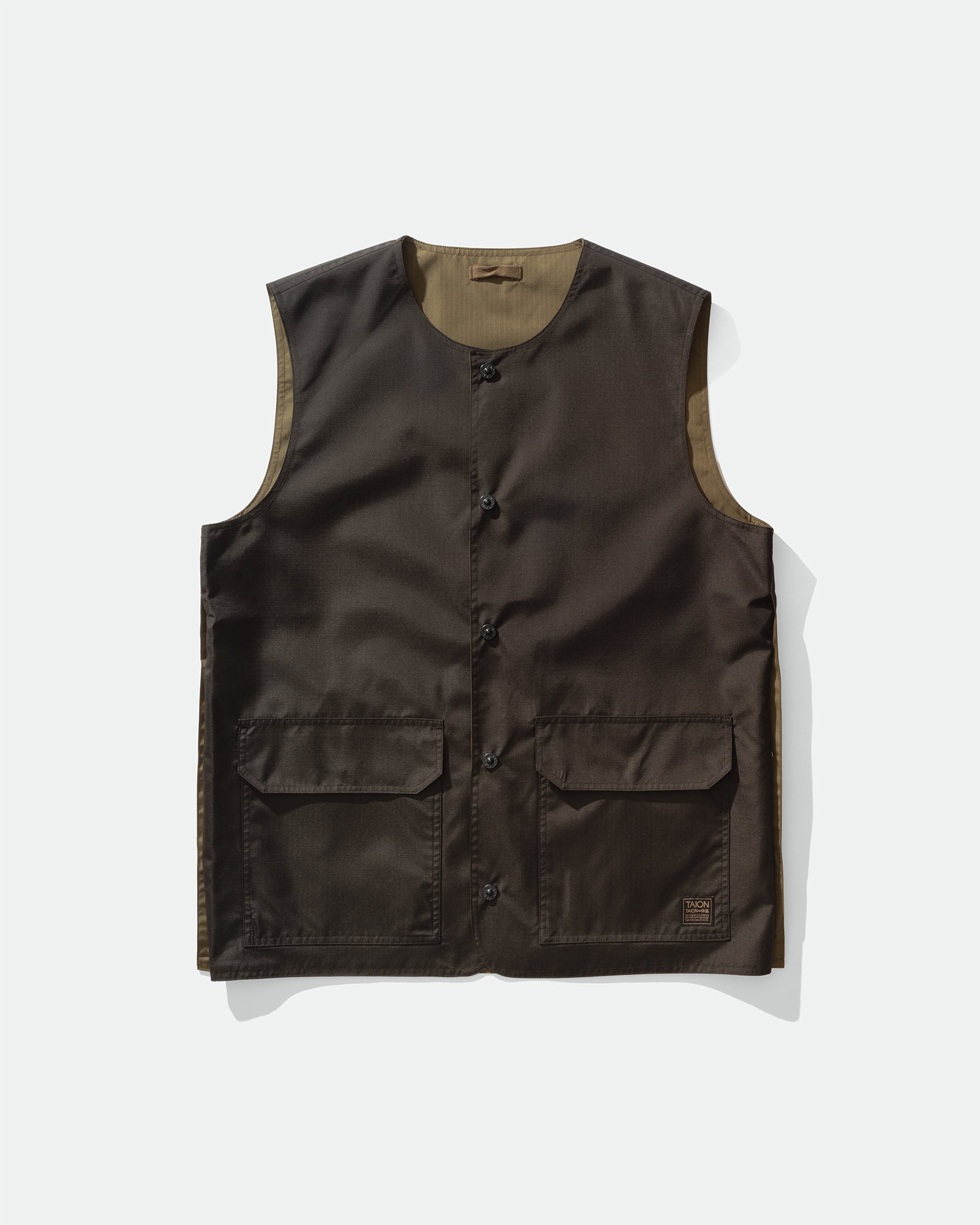 TAION - Military Reversible Crew Neck Vest Black/Khaki