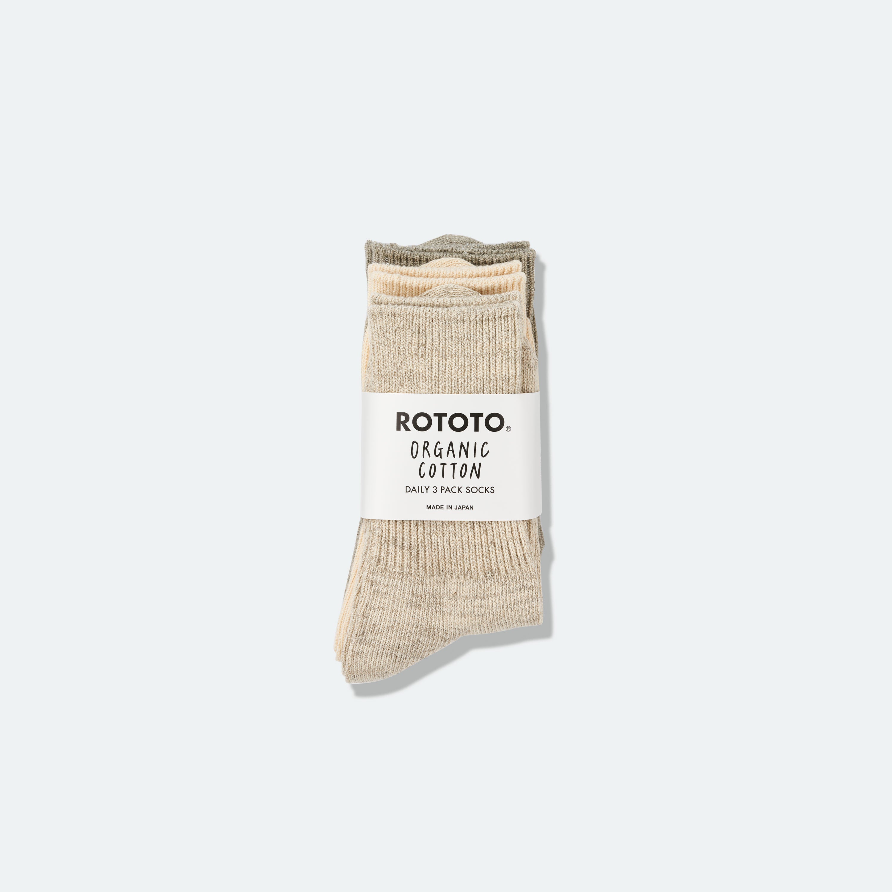 ROTOTO - Organic Daily 3 Pack Ribbed Ecru/Grey